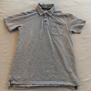 Pact Mens Organic Cotton Striped Polo Shirt Gray White Short Sleeve Size M